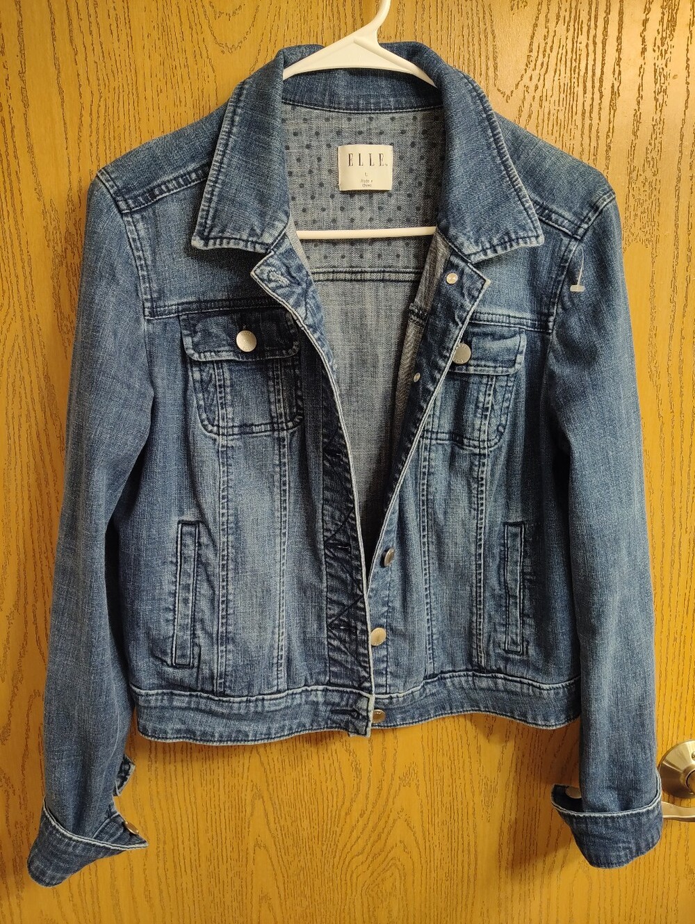 ELLE Medium Wash Blue Denim Jacket with Chest Pockets